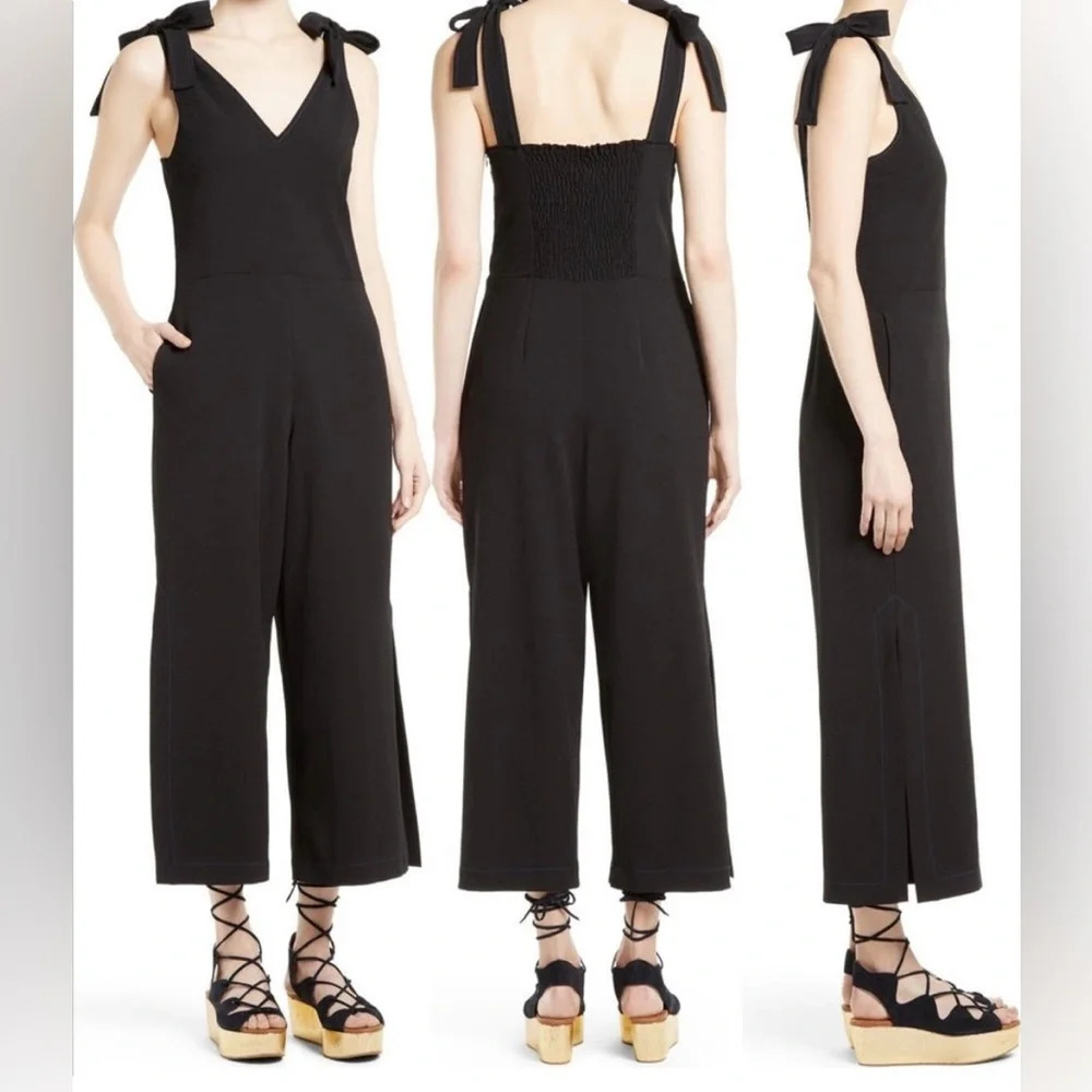 NWT See By Chloe Salopette Jumpsuit Size 34/US 2 In Black Bow Straps Leg Slits
